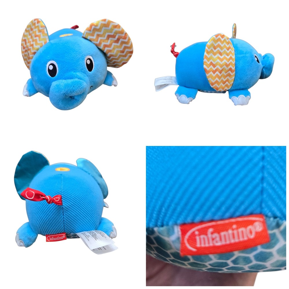 Infantino Musical Mover&Shaker Teal Elephant Baby Sensory Multi-Texture Plush